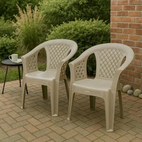 Supreme chairs Grand Plastic Chair – Durable & Comfortable Multipurpose Seating for Home, Garden, Office – Lightweight, Stackable & Easy to Clean- Champagne, Set of 2