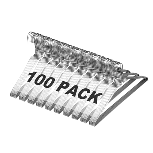 Jiang&Rong 100 Pack Metal Wire Hangers - 16 Inch Slim Space Saving Coat Hangers for Dry Cleaners & Home - 12 Gauge Ultra Thin Clothing Hangers, Bulk Pack (Silver, 100)