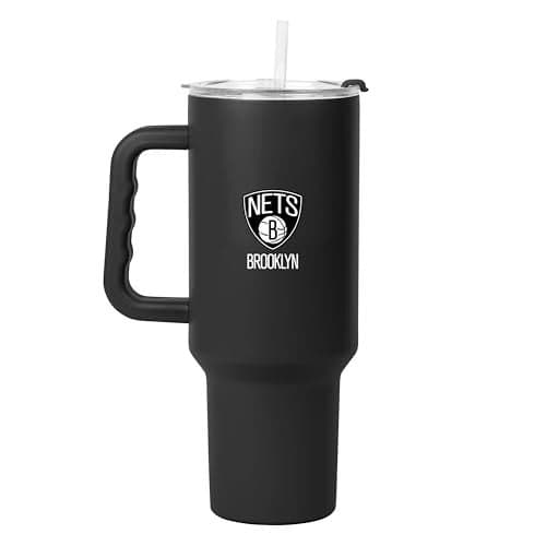 FANMATS NBA Brooklyn Nets 40 oz Stainless Steel Handled Tumbler – Durable Powder Coat Finish - Fits Most Cup Holders, Officially Licensed NBA Cup - Comes With Straw