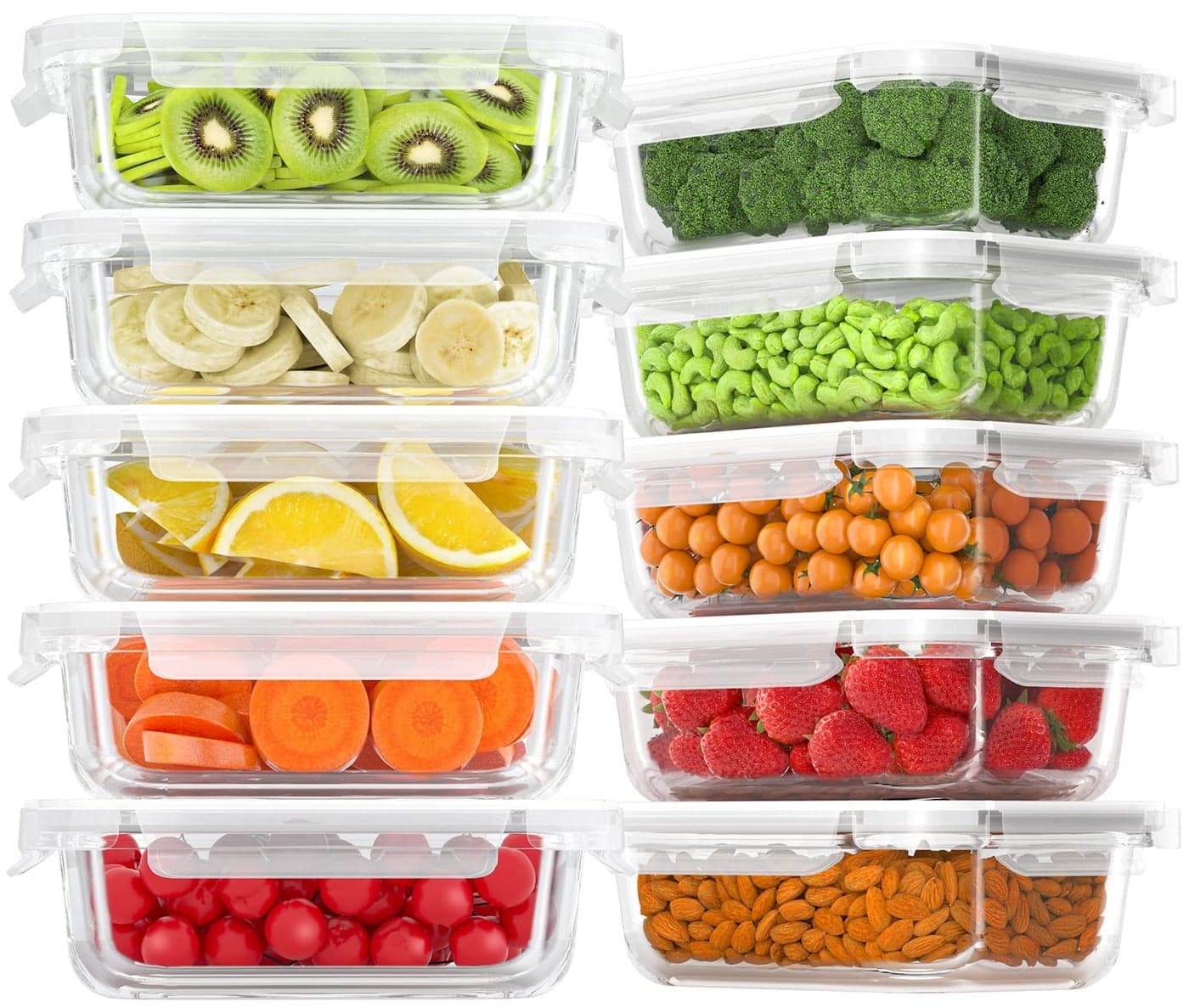 Bayco 10 Pack Meal Prep Containers, Glass Food Storage Containers with Lids, Airtight Lunch Bento Boxes, BPA-Free & Leak Proof (10 lids & 10 Containers) - White