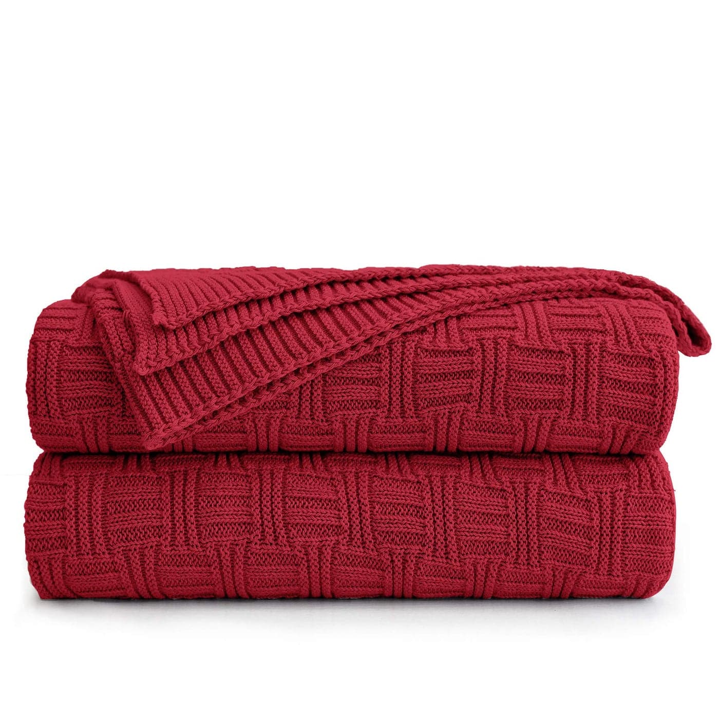 Cotton Red Knit Throw Blanket for Couch Sofa Beach Chair Bed Home Decorative Soft Warm Cozy Cable Lightweight Knitted Blankets 50 x 60 Inch
