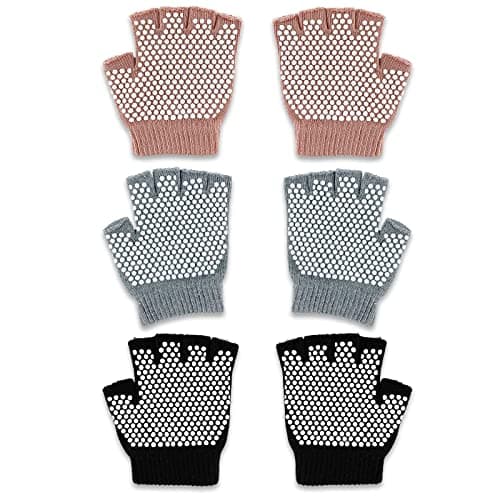 FYOURH Yoga Glove - 3 Pairs - Cotton, Breathable, Non-Slip Grip for Women - One Size - Black, Grey, Pink