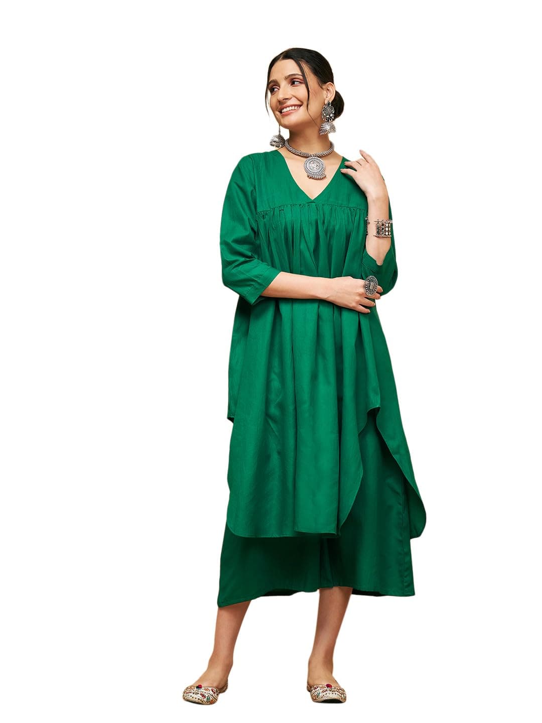 InWeave Forest Green POPLIN Flared Kurta