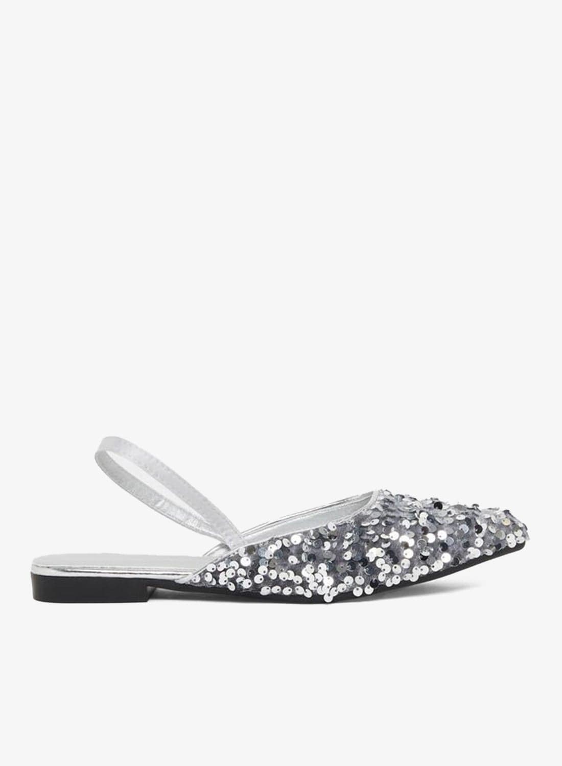 Silver Sequin Flat Sandals — 37