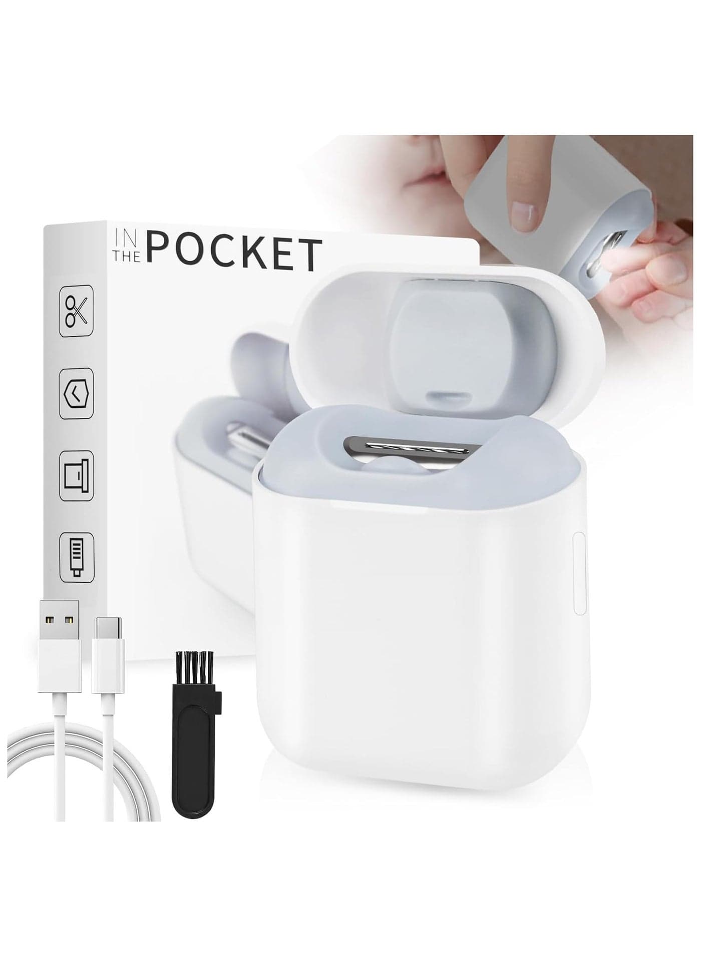 Electric Nail Clipper Automatic Nail Clipper with LED Light 2 Speed Levels Mini Electric Nail Trimmer with Nail Storage Box USB Rechargeable Suitable for Adults Elderly Children