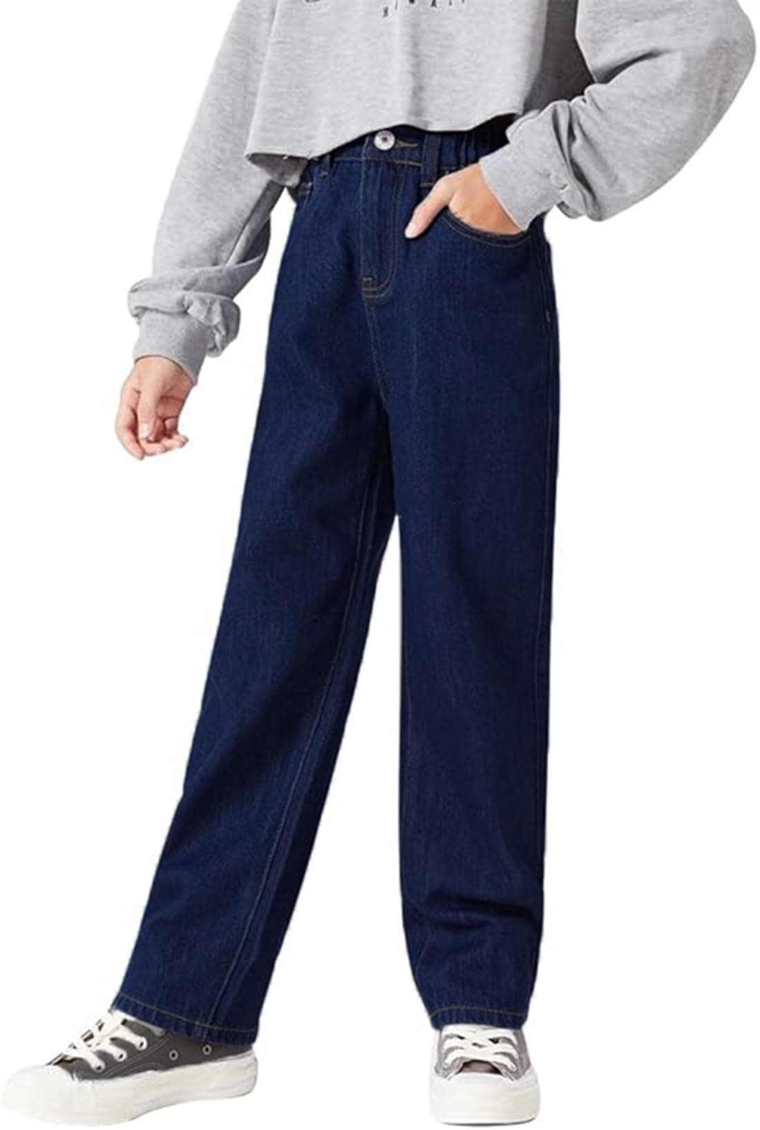 ADBUCKS Stretchable Denim Fabric High Rise Wide Leg Jeans for Girls II Girls Bootcut Jeans (in, Age, 11 Years, 12 Years, Dxblue)