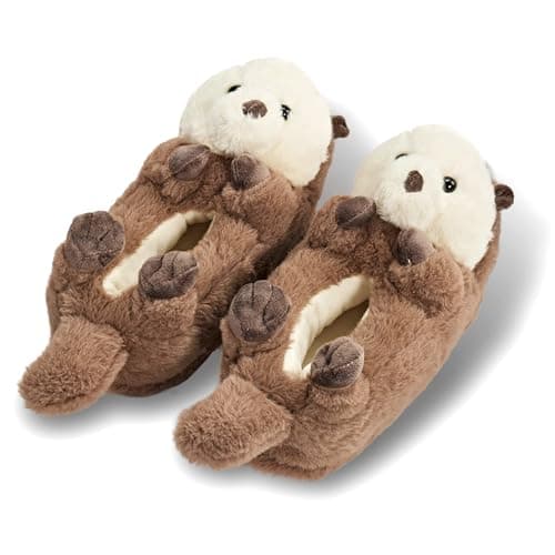 ooohyeah Otter Plush Slippers for Women, Funny Cozy Warm Slippers with Grippers, Abe the Otter, size 9-10