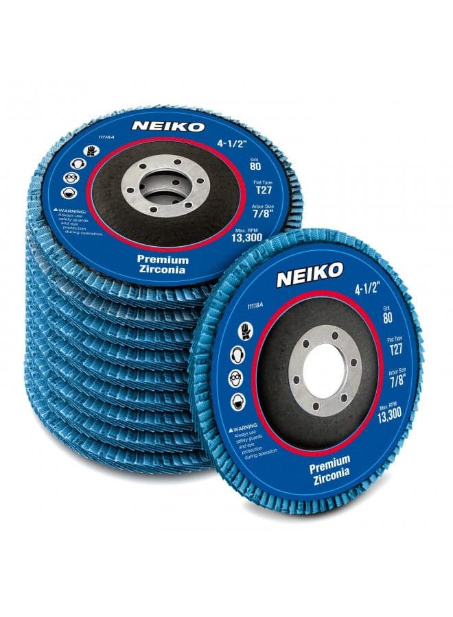 NEIKO 11116A 10 Pack Zirconia Flap Discs 4-1/2 for Angle Grinder, 40 Grit Flapper Wheel, Flat T27 Grinding Wheel 4.5 Inch Flap Disc, 7/8" Arbor Grinding Disc, Flap Wheel for Wood & Metal Sanding