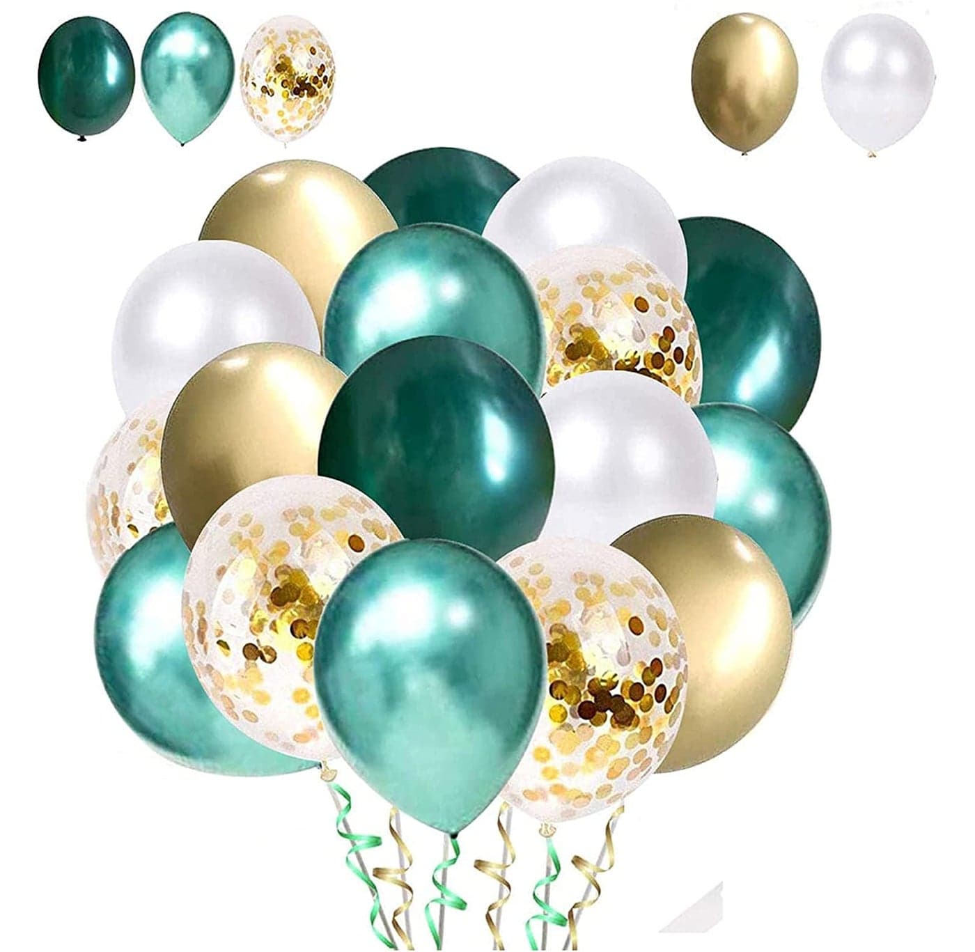 LAZYBEEE 50 pcs Balloons Green White Gold Balloons, Metallic Green Balloons for Children Kindergarten Birthday Decor Children's Birthday Jungle Party Decoration Safari Birthday Decoration