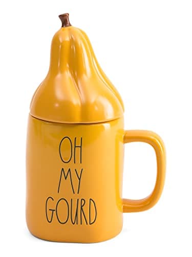 Rae Dunn Coffee Mugs with Decorative ceramic Lids (Oh My Gourd)