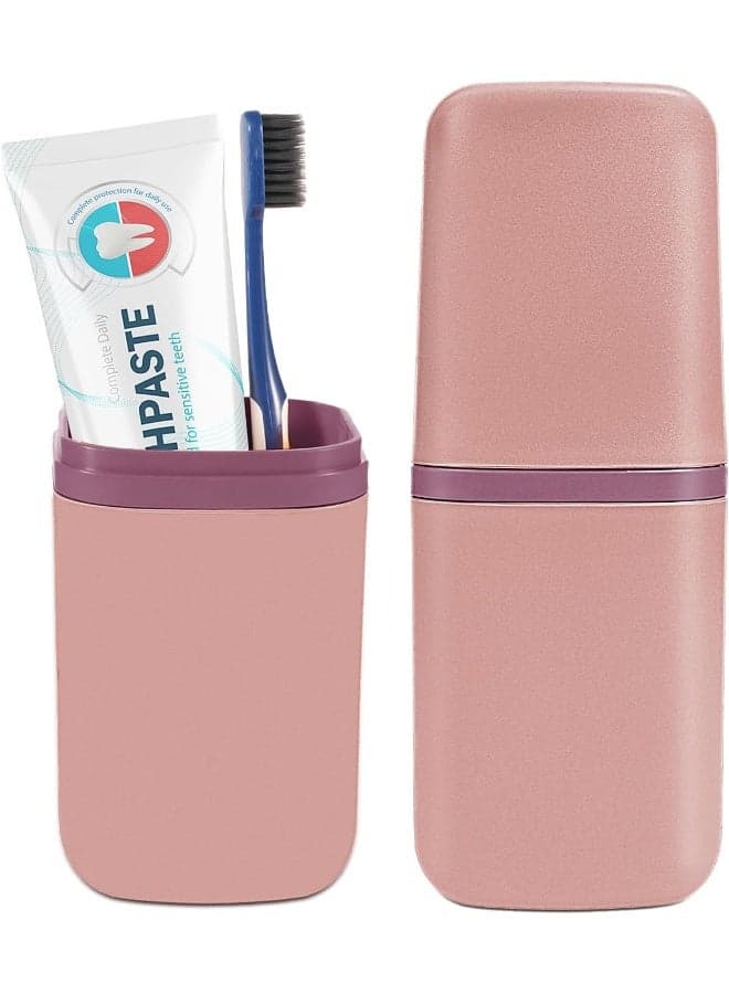 Travel Toothbrush Cup Case Portable Pp Seal Tooth Brush Holders Cover Multi-Function Toothpaste Storage Container Cup For Home School Camping Business Trip Bathroom (Pink)