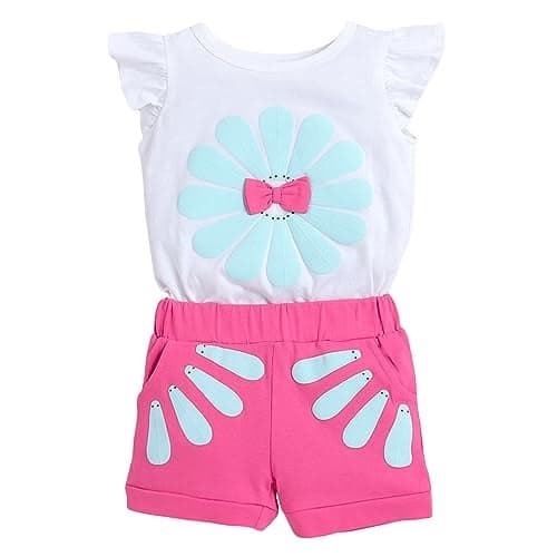 Hopscotch Girls Floral Print T-Shirt Shorts Set In Fuchsia Color for Ages 3-4 Years