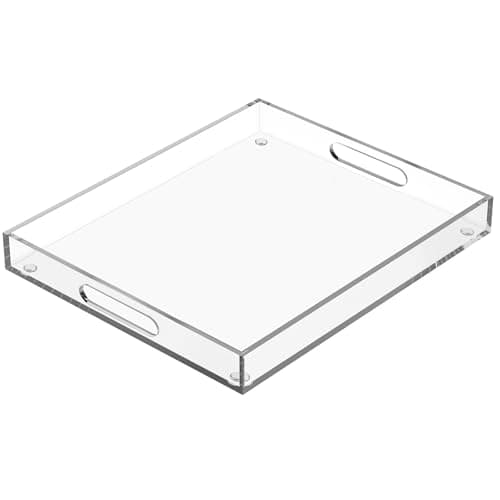 Collwait Extra Large Serving Tray with Handles, Acrylic Tray for Food, Drinks, Snacks and Appetizer, Rectangular Trays for Eating, Lucite & Coffee Table Trays, Acrylic Makeup Organizer 16" × 20"