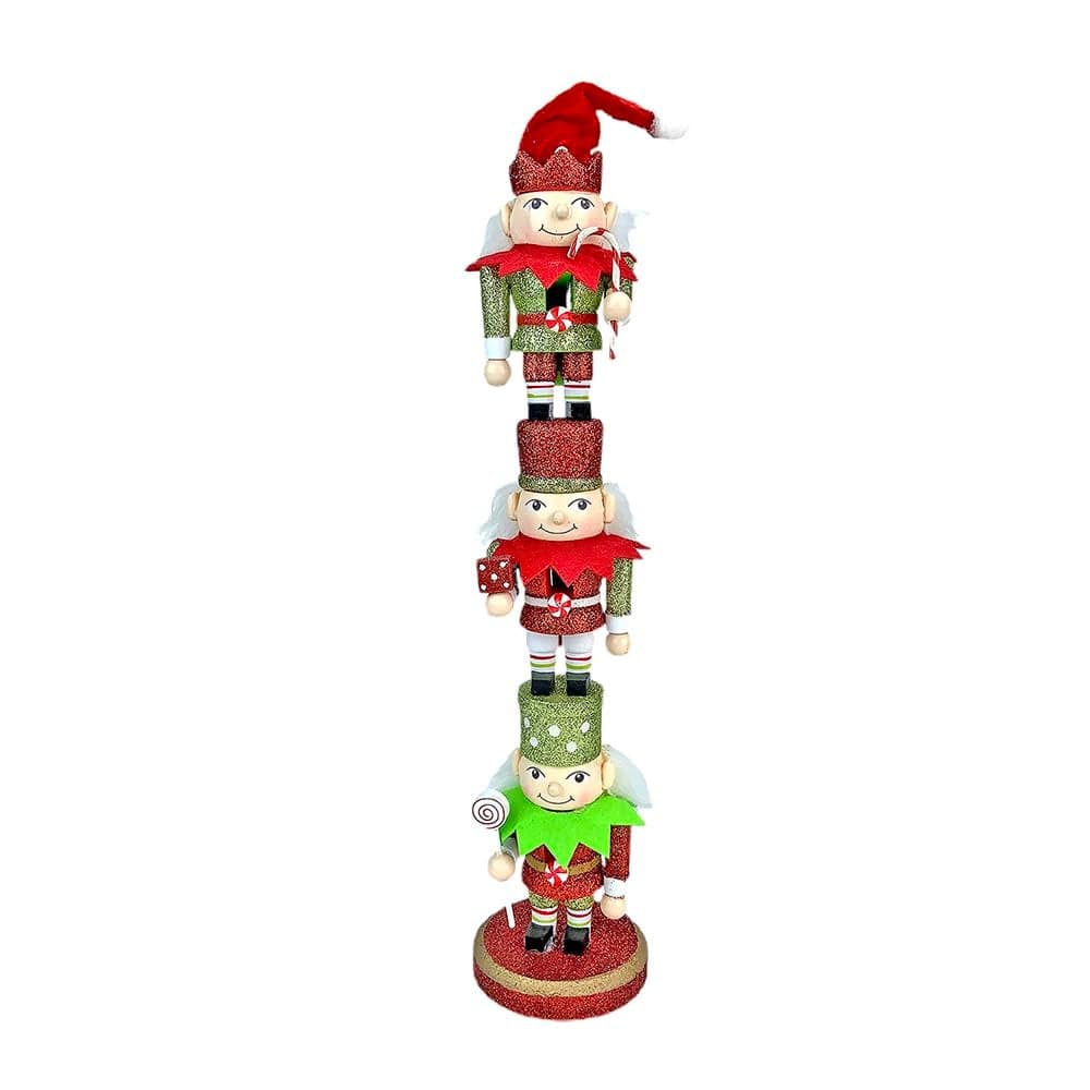 Little Surprise Box Christmas Decoration 3 Tier Stacked Wooden Nutcraker Figurine Decortive for Christmas Home Decoration Table Dcor for Christmas Party Retro Style Christmas Home Decoration
