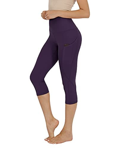 ODODOS Women's High Waisted Yoga Capris with Pockets,Tummy Control Non See Through Workout Sports Running Capri Leggings, Plus Size, DeepPurple,XX-Large