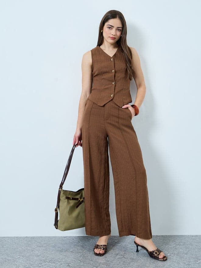 Brown Wide Leg Linen Pants