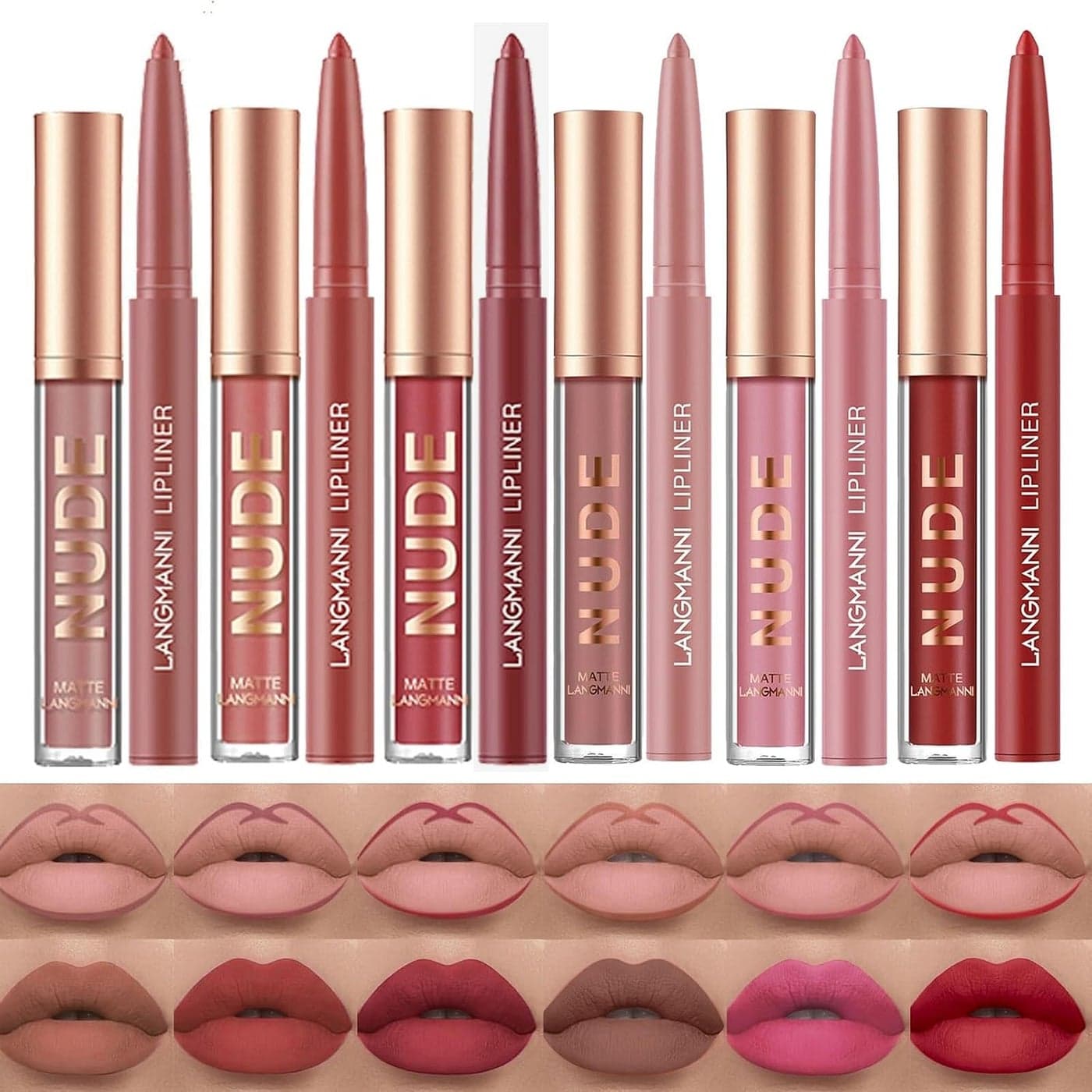 LANGMANNI 6 Matte Lipstick with 6 Lipliners Durable Makeup SetLongLasting NonStick Cup Not Fade Waterproof Pigmented Velvet Lipgloss Kit Beauty Cosmetics Makeup Gift for Girls C