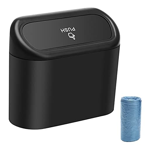 AHIER Small Car Trash Can with Lid Plastic Mini Car Garbage Can Portable Hanging Holder with 30pcs Bags for Cars Office Home