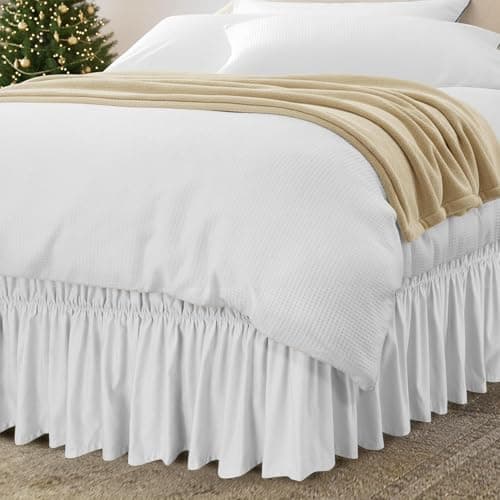 Utopia Bedding Twin Elastic Bed Ruffle - Easy Wrap Around Ruffle - Microfiber Bed Skirt with Adjustable Elastic Belt 16 Inch Tailored Drop - Hotel Quality Bedskirt, Fade Resistant (Twin, White)