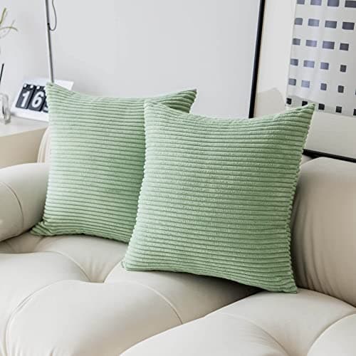 Demetex Green Pillow Covers 18x18 Christmas Decorative Throw Pillows for Couch Soft Corduroy Accent Pillow Covers for Living Room Sofa Bed, Set of 2, 18 x 18 inch, Sage Green