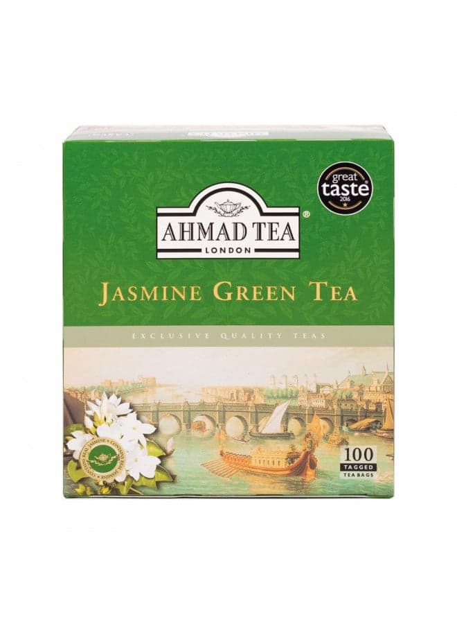 Ahmad Tea Jasmine Green Tea, Tagged Teabags without envelopes, 100 Count
