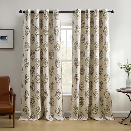 Elrene Home Fashions Navara Medallion Room-Darkening Window Curtain, Single Panel, 52" x 95" (1 Panel), Natural