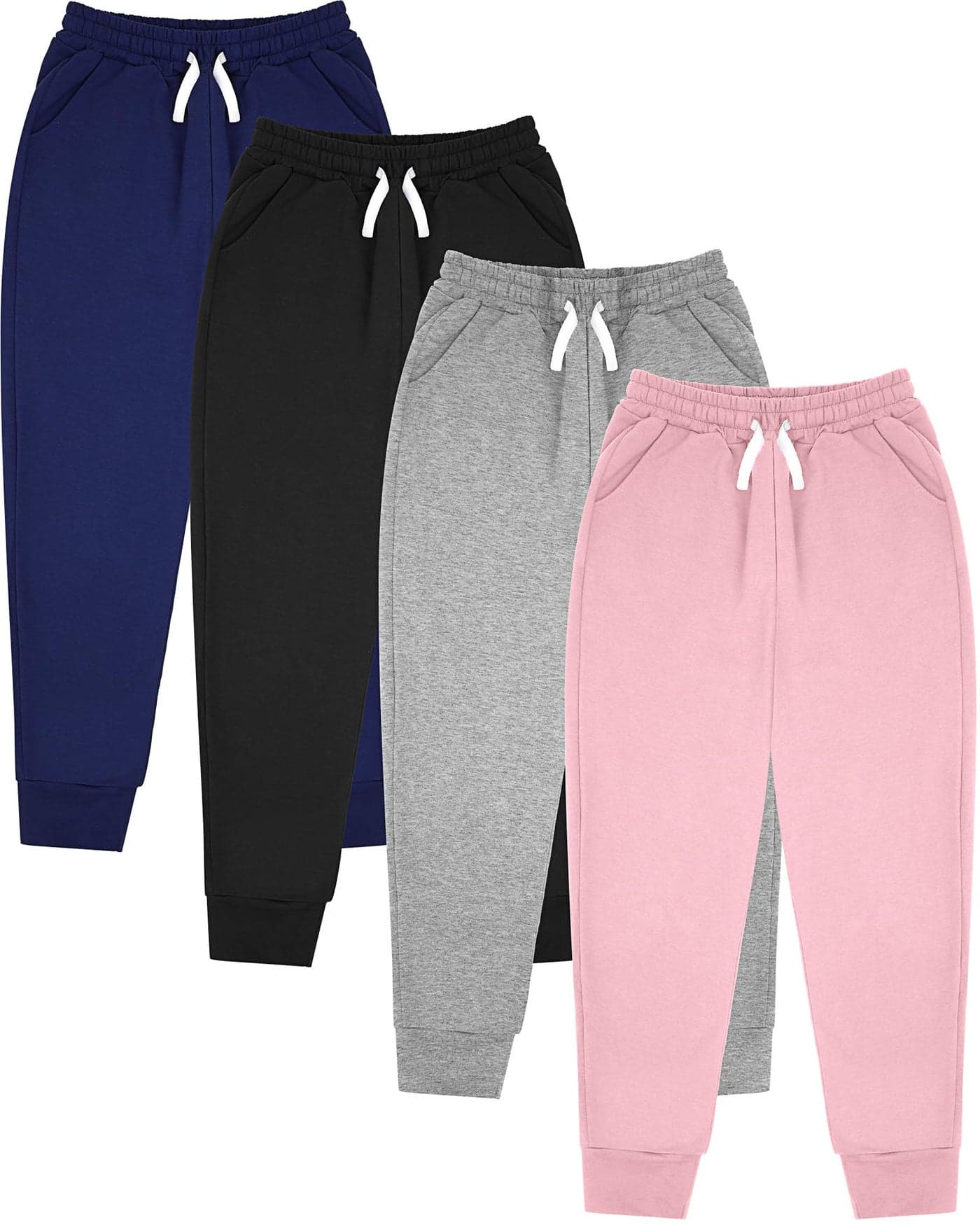 Cutecrop 4 Pairs Kids Joggers Girls Boys Toddlers Sweatpants Soft Athletic Girls Lounge Pants with Pockets and Drawstring Black Gray Navy Blue Pink67 Years