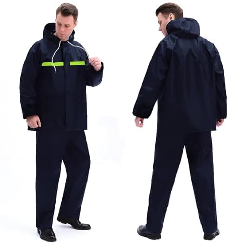 Hacer Raincoat with Reflective Strip Hooded and Adjustable Waterproof Poncho Rainwear Reversible Polyester Reusable Rainsuit for Sports Bikers Riding Camping Men & Women (XXL)