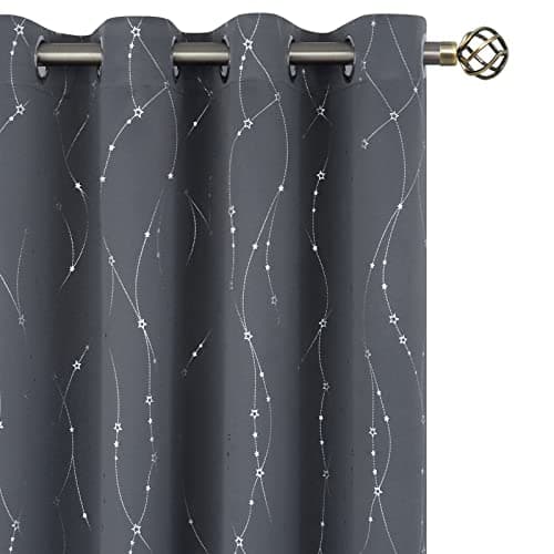 BGment Star & Lines Grey Blackout Curtains 84 Inch Length 2 Panels Set, Thermal Insulated Privacy Grommet Window Drapes for Kids Boys Bedroom, 52 x 84 Inch