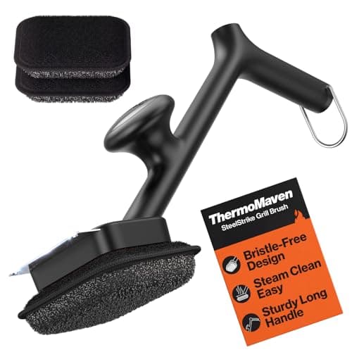 ThermoMaven Bristle-Free BBQ Grill Brush - No Wire Risk Steam Cleaner Removes Burnt Grease Fast - 17" Cool-Touch Handle, Scraper & 3 Replaceable Heads for Gas, Charcoal & Cast Iron