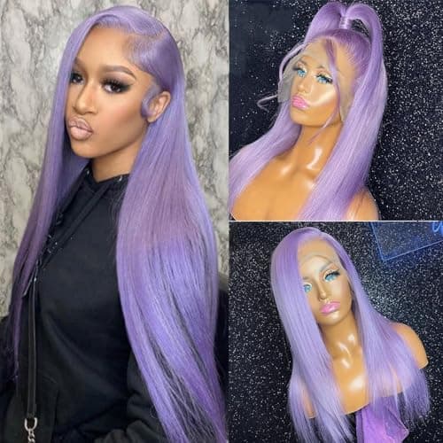 ORIGEN Purple Lace Front Wigs with Baby Hair for Black Women Human Hair Pre Plucked Straight Colored 13x4 Lace Frontal Glueless Wig 30 Inch 180 Density