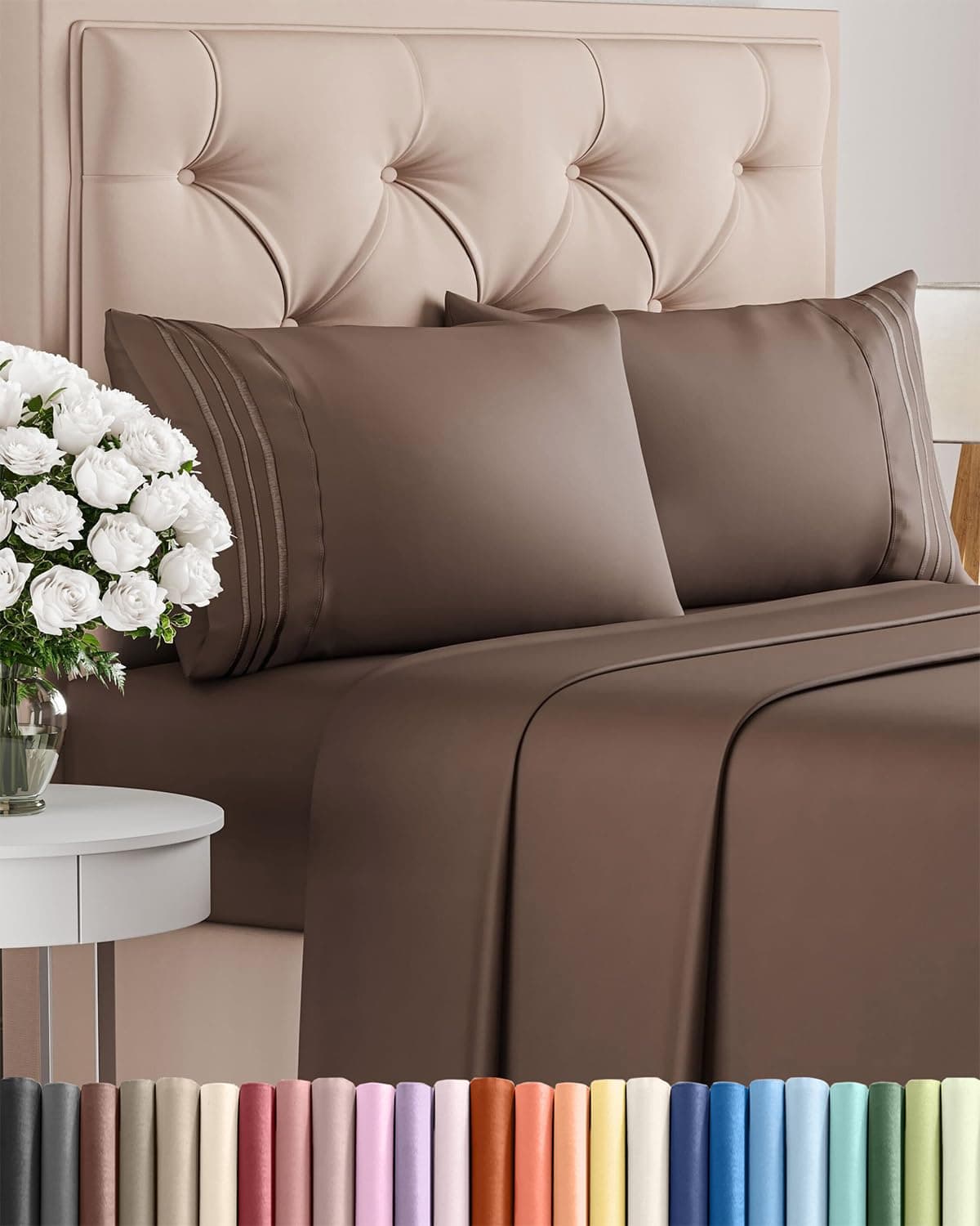 Cal King Size 4 Piece Sheet Set Comfy Breathable Cooling Bed Sheets Set Hotel Luxury Bedding for Women Men Kids Teens Boys Girls Deep Pockets UltraSoft Wrinkle Free OekoTex Brown