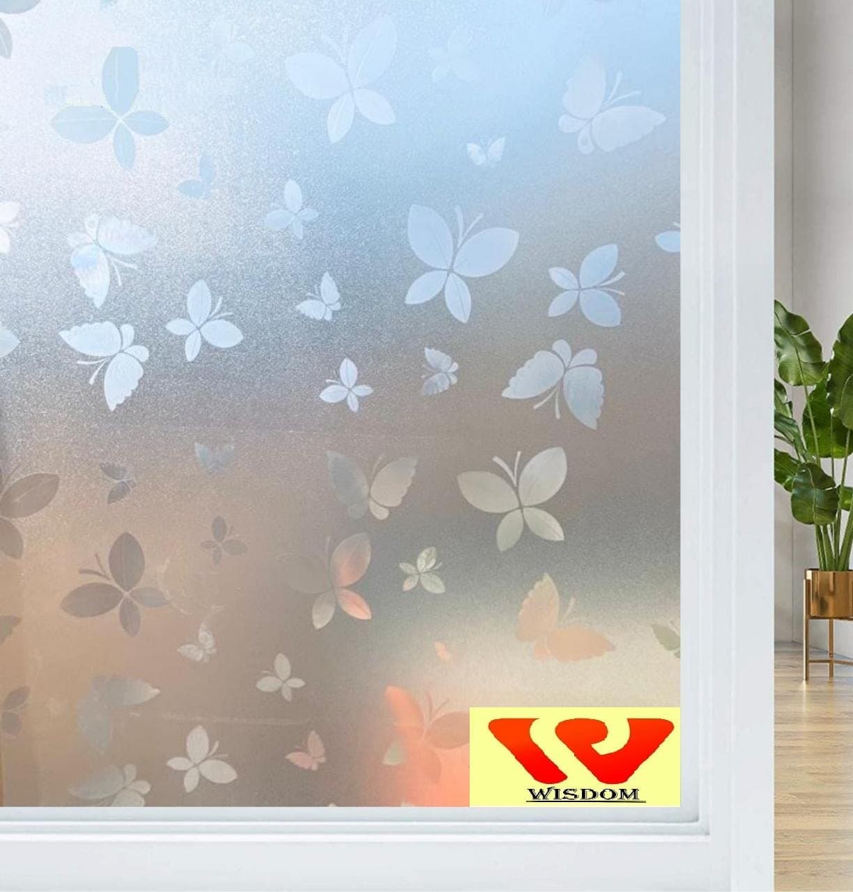 WISDOM Privacy Window Film Frosted Glass Film Glass Film No Glue Anti-UV Window Sticker Non Adhesive for Privacy Office Meeting Room Bathroom Living Room (Butter Fly Frosted, 24 x 72)