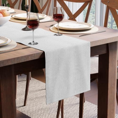 Encasa XO Cotton Table Runner for 4 Seater | Size 13x59 in | Ticking Black - Machine Washable & Durable