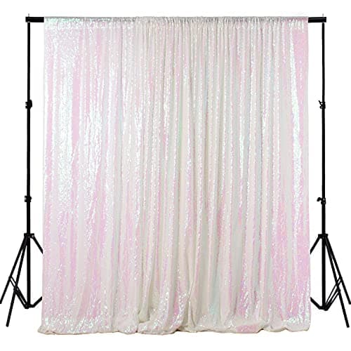 ShinyBeauty 4FTx6FT Sparkly Sequin Photo Backdrop, Photo Booth, Photography Backdrop, DIY Photobooth, Wedding Backdrop, Sparkle Backdrop, Grad Party, Birthday (Iridescent White)