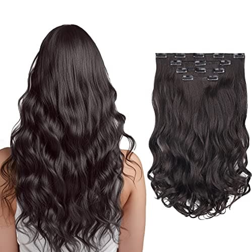 SYXLCYGG Dark Brown Hair Extensions 4pcs Wavy Hair Extension 18" 5.5 Oz Synthetic Curly Hair Piece Women Fluffy Not Tangled