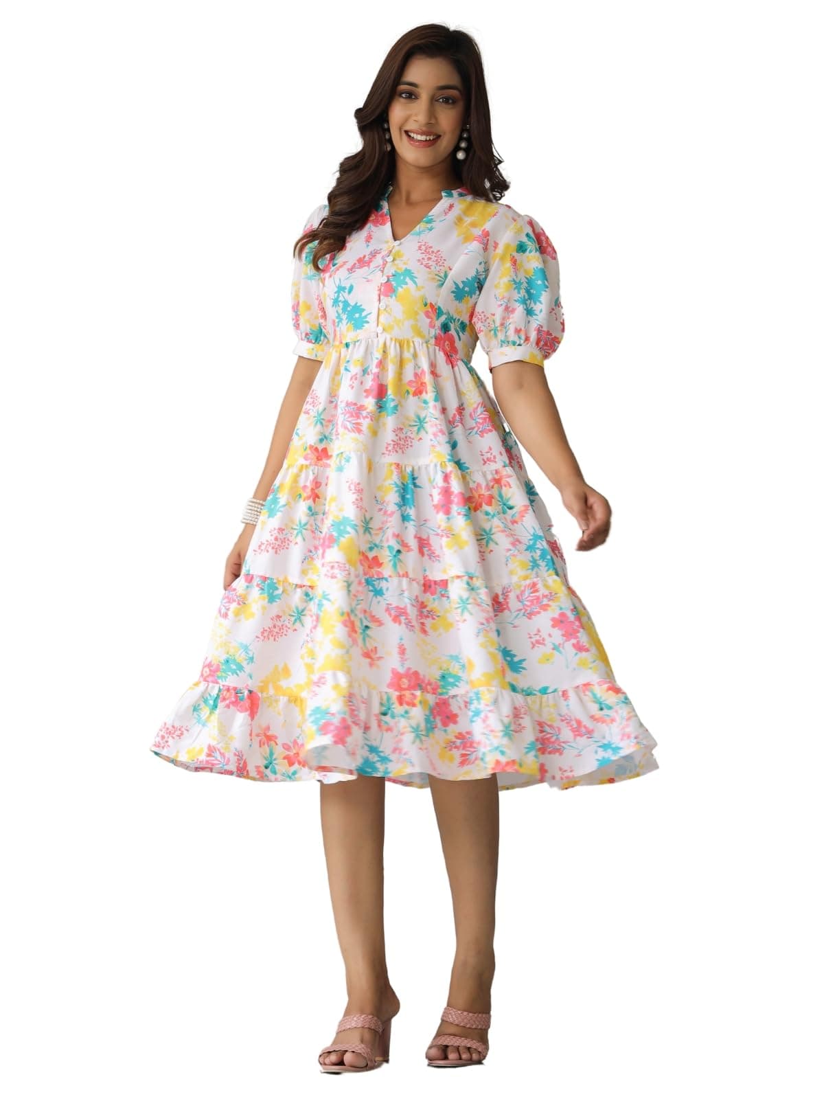 Leriya Fashion Midi Dress for Women | One Piece Dress for Women | Beach Dress for Women (Large, Multicolor)