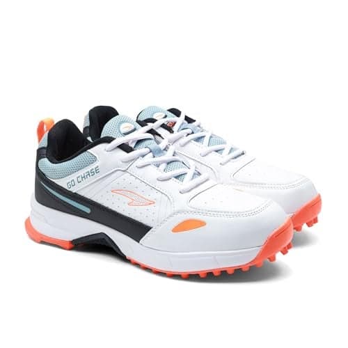 ASIAN All Rounder-01 Men��s Cricket Shoes | Lightweight, Durable Sports Shoes with Superior Grip, Cushion Comfort & Steady Support for All-Terrain Cricket Play White Black Orange (WHTBLKORNG) -UK 6
