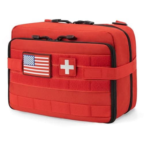 Jueachy First Aid Pouch Molle Tactical Medical Pouch IFAK Pouch EMT Large Capacity Include Flag Cross Patch Red