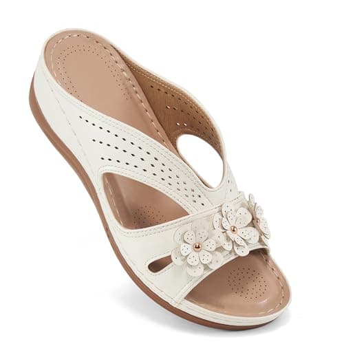 Ecetana Sandals for Women Wedge Shoes: Slip On Dressy Summer Comfortable Slides Sandals Lightweight Memory Foam Platform Shoes