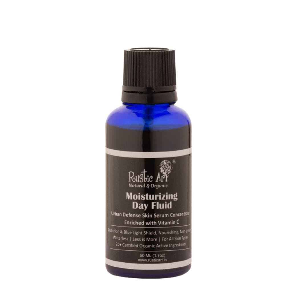 Rustic Art Organic Moisturizing Day Fluid with Vitamin C Urban Defense Skin Serum Concentrate Protect Nourish For Women Men 50 ml