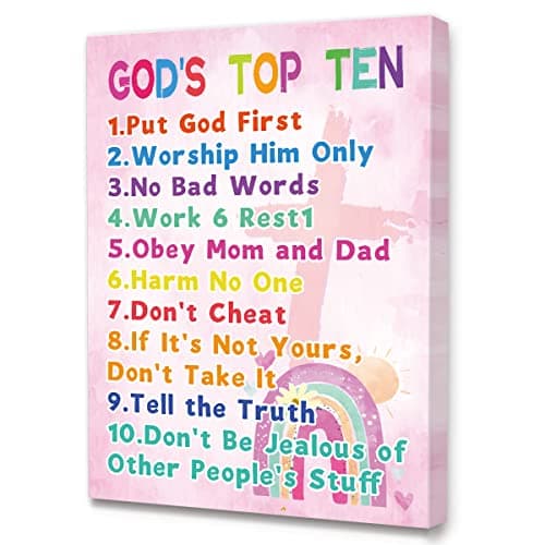 Gods Rules Wall Art for Teens GirlsTen Gods Rules Pink Christian Religious Wall Art Canvas Poster Print for Toddler Girls NurseryClassroomBedroom Wall Decor 12 x 15