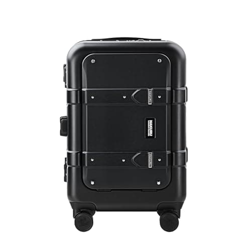 NAKURU 20 Inch Front-Opening Carry On Luggage, Ultra-Durable PC Shell with Reinforced 440G Aluminum Frame & TSA Lock, USB Port, 360° Silent Wheels for Air Travel(Black)