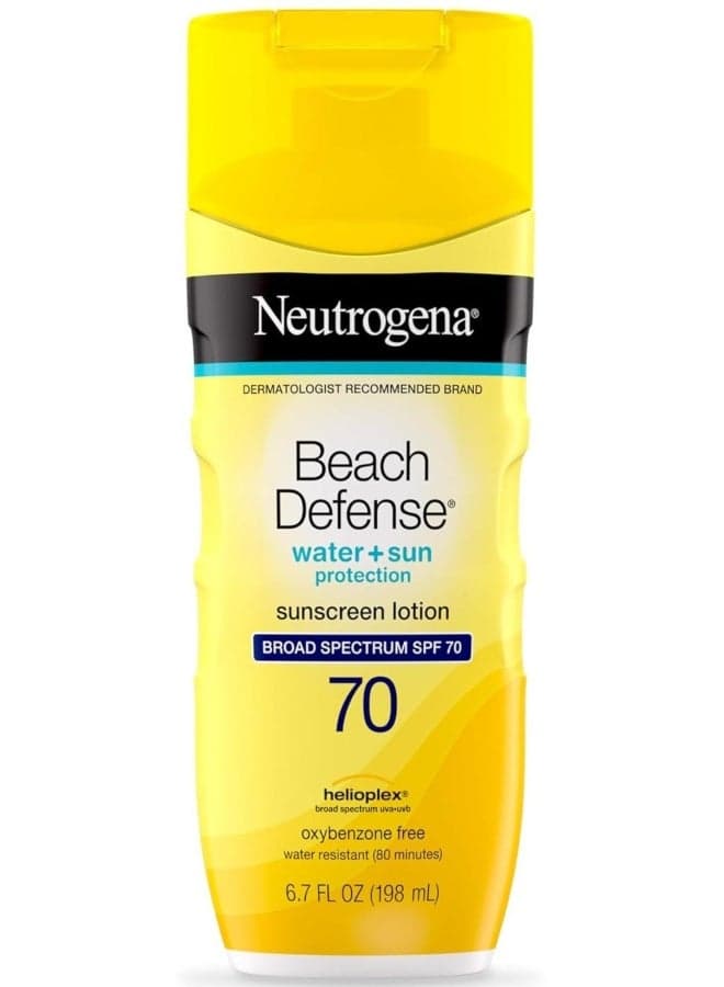 Beach Defense Water + Sun Protection Sunscreen Lotion SPF70 Yellow 6.7Fluid Ounce