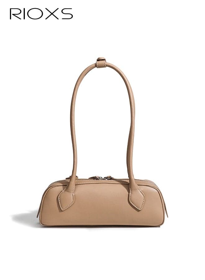 Women's Shoulder Bag, PU Leather Retro Underarm Bag Handbag for Ladies, Elegant Small Handbag, Fashion Versatile Bag, Soild Color Women Bag with Zipper, Ladies' Stylish Bag for Commuting/ Travel/ Shopping/ Daily/ Dating- Milk Tea Color