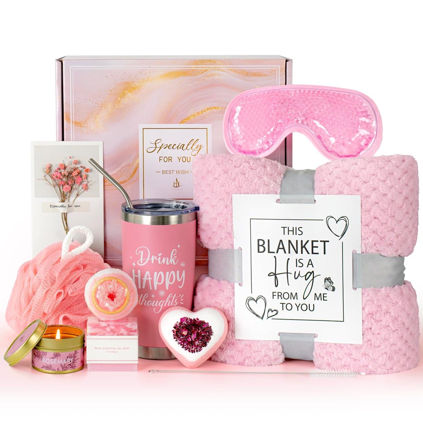 HN HAIINAA Birthday Gifts for Women Spa Gift Basket Set with Blanket Self Care Relaxing Gift Box Unique Care Package for Mom Wife Grandma Sister Friends Get Well Soon Christmas Gifts