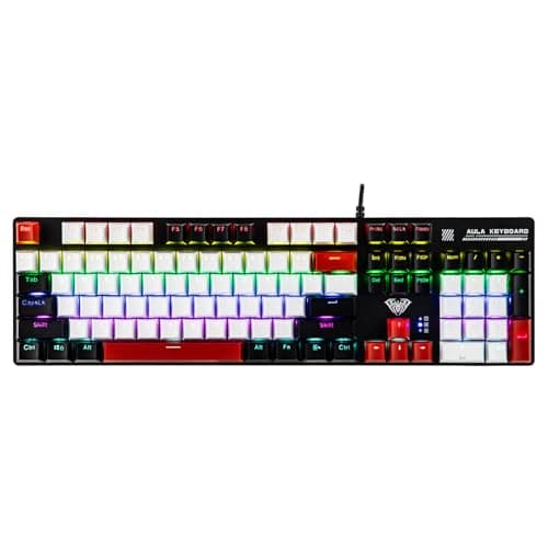 MechLands Aula S500 Wired Gaming Keyboard, 100% Full Size Mechanical Keyboard with Number Pad, 104 Keys, NKRO, RGB Backlits, Shine Through Keycaps, Ergonomic for PC E-Sports (Black&Red, Blue Switch)