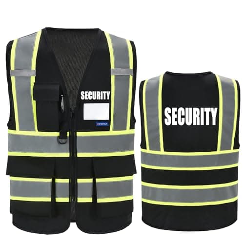 AYKRM Black High Visibility Reflective Security Vest Front Zipper