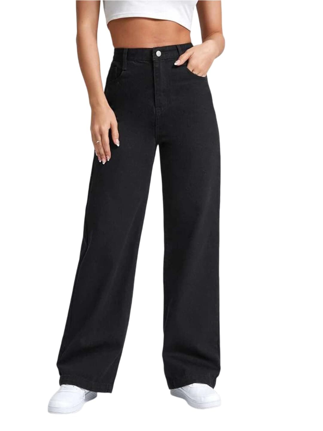 KOTTY Women's Solid High Rise Stylish Looking Comfortable Stretchable Jeans(Black,28)