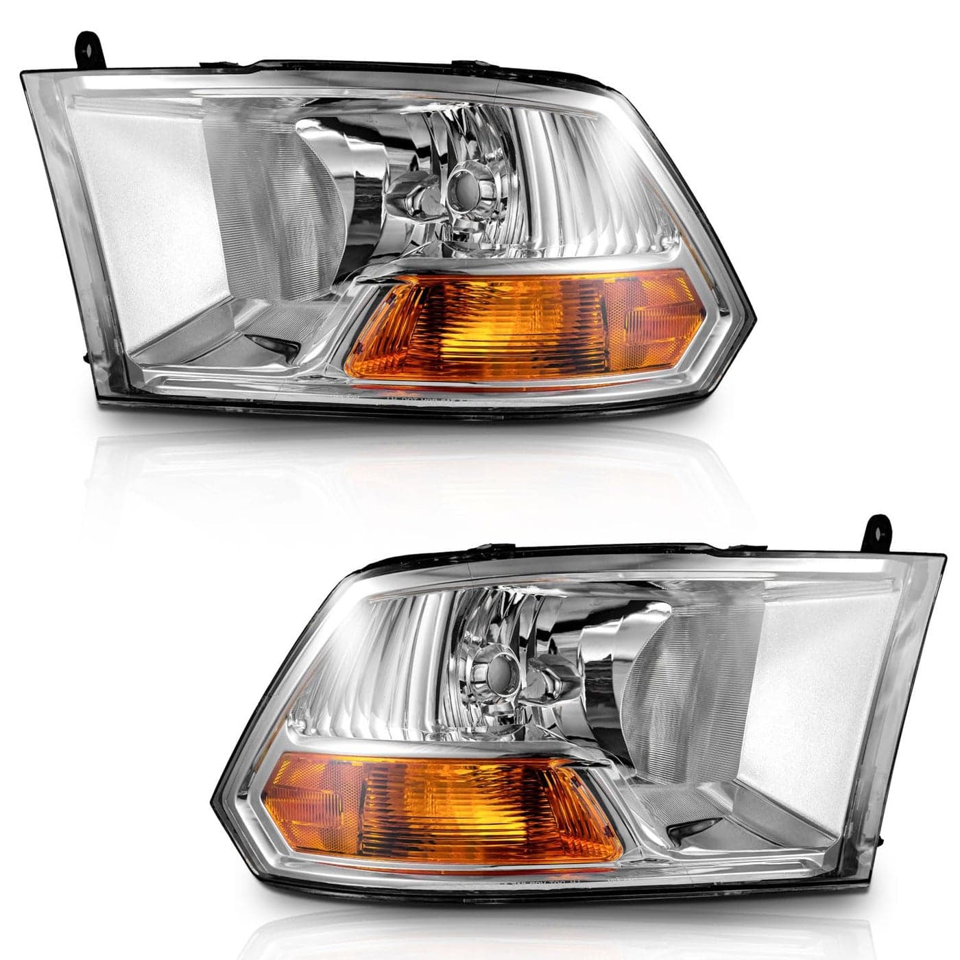 WEELMOTO Headlight Compatible with 20092012 Dodge Ram 150020102012 Dodge Ram 2500 3500 Does NOT fit Quad Beam Headlight Models Replacement Chrome Housing Amber Reflector